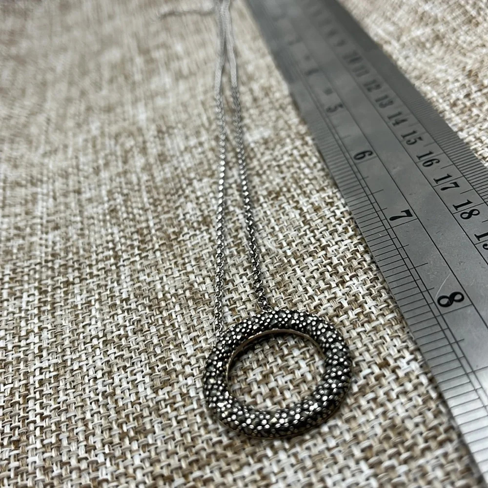Vintage Sterling Silver Marcasite 16-18” Adjustable Necklace and Pendant - Picture 9 of 11